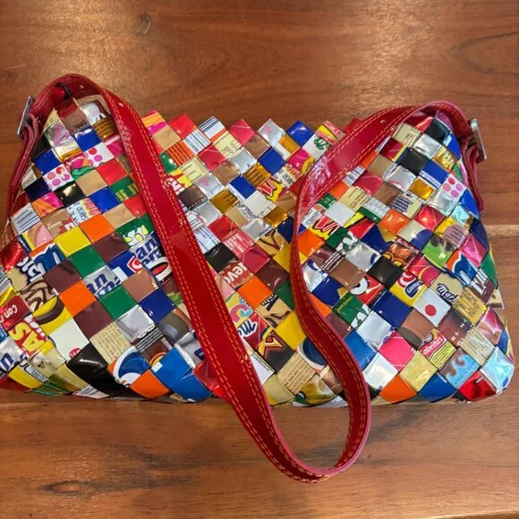 Nahui Ollin Handcrafted Sustainable Recycled Tutti Fruitti Shoulder Bag - Picture 11 of 12